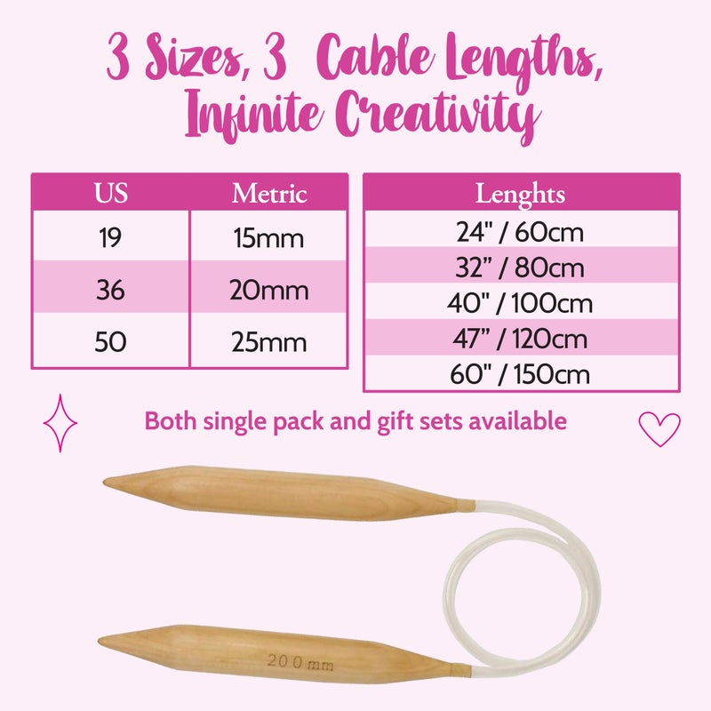 KnitPal 60-inch (150cm) Thick Oak Wooden Circular Knitting Needles with Cable Size 36 - Large Knitting Needles for Chunky Yarn with eBook - US Size 36 (20mm) - Image 3
